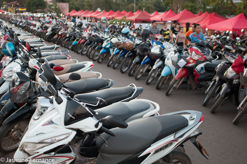 Motorbike parking at the Vientiane night markets