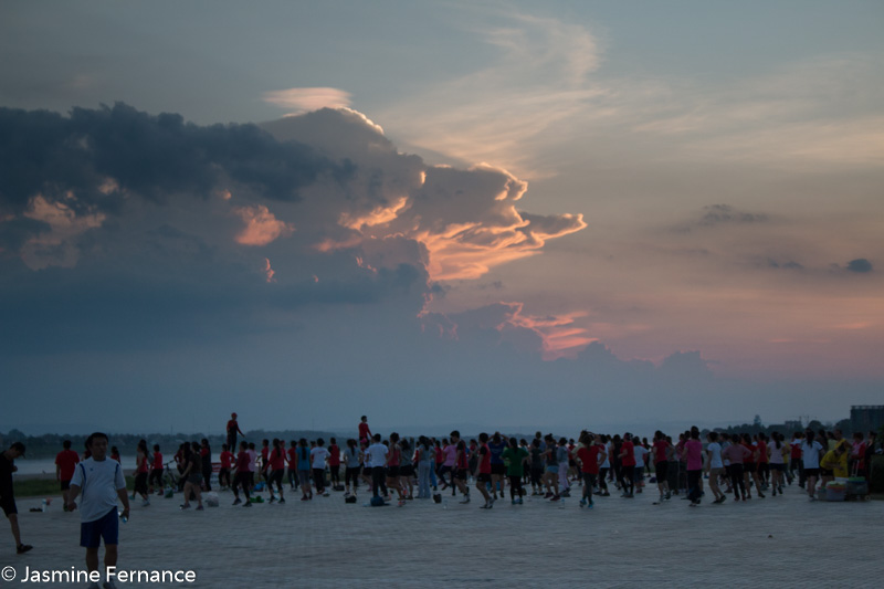Aerobics at sunset, Vientiane