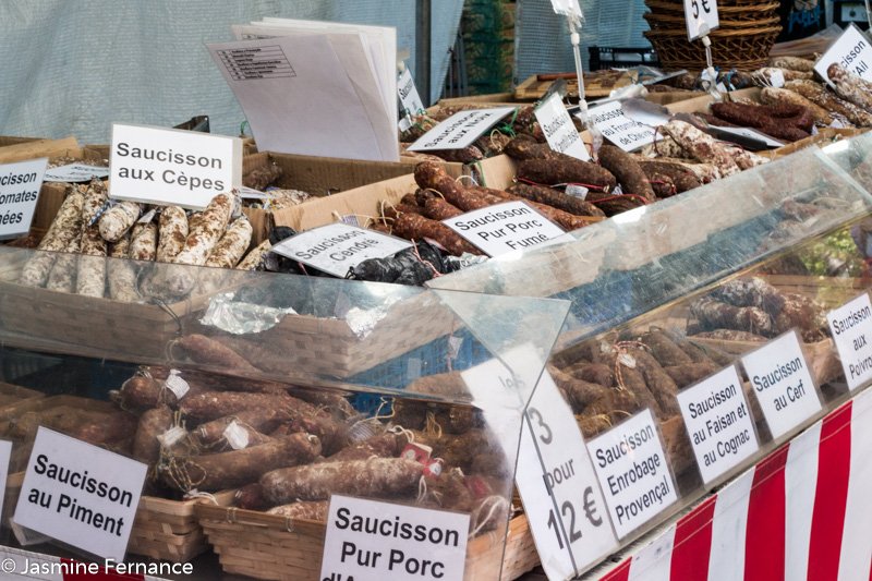 Meats and sausages at the Bastille Markets