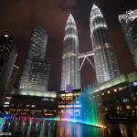 Fountain show at Petronas Towers at night, Kuala Lumpur